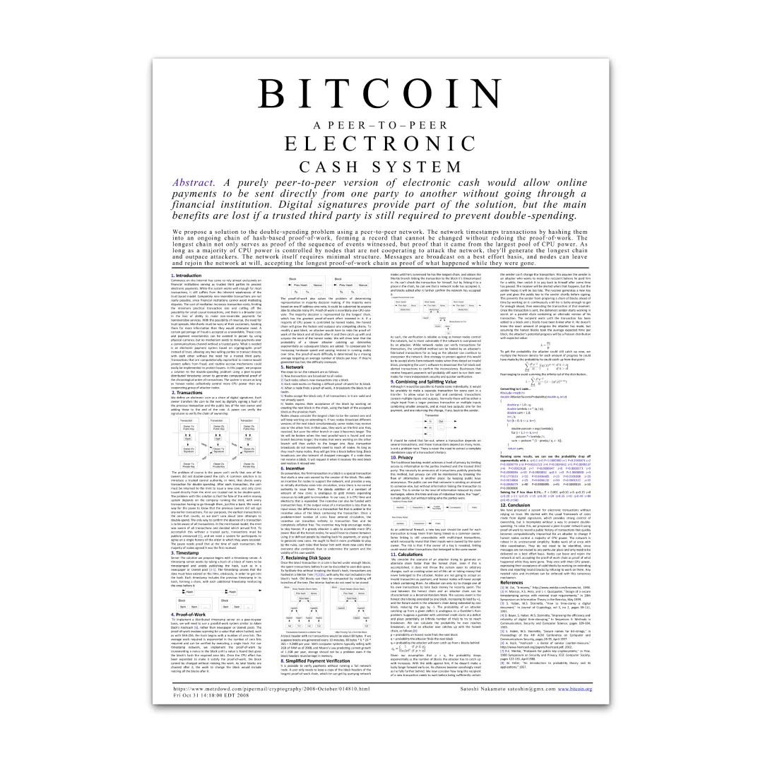 Bitcoin Whitepaper Wall Art